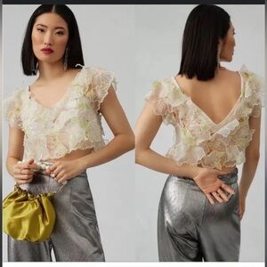 NWOT Anthropologie Floral Appliqué Top